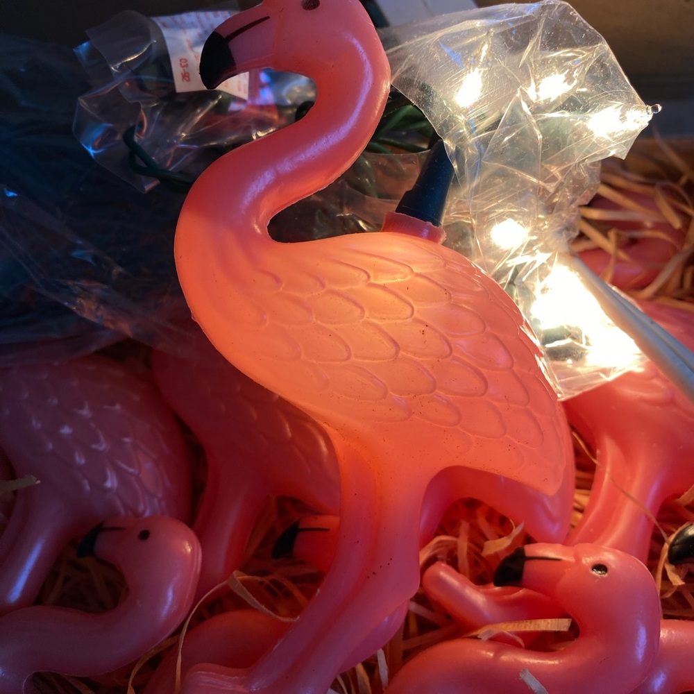 1991 Sue Scott Vintage Flock O Flamingos String Lights TWO SETS